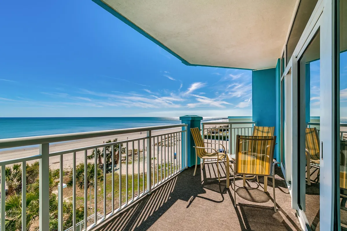 Ocean Blue Resort tower beside the beach in Myrtle Beach
