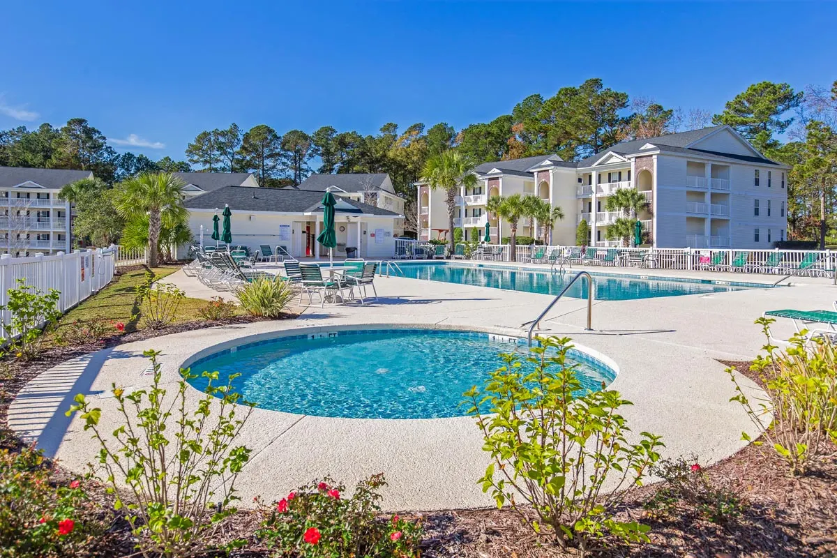The outdoor hot tub at the Fairways section of River Oaks